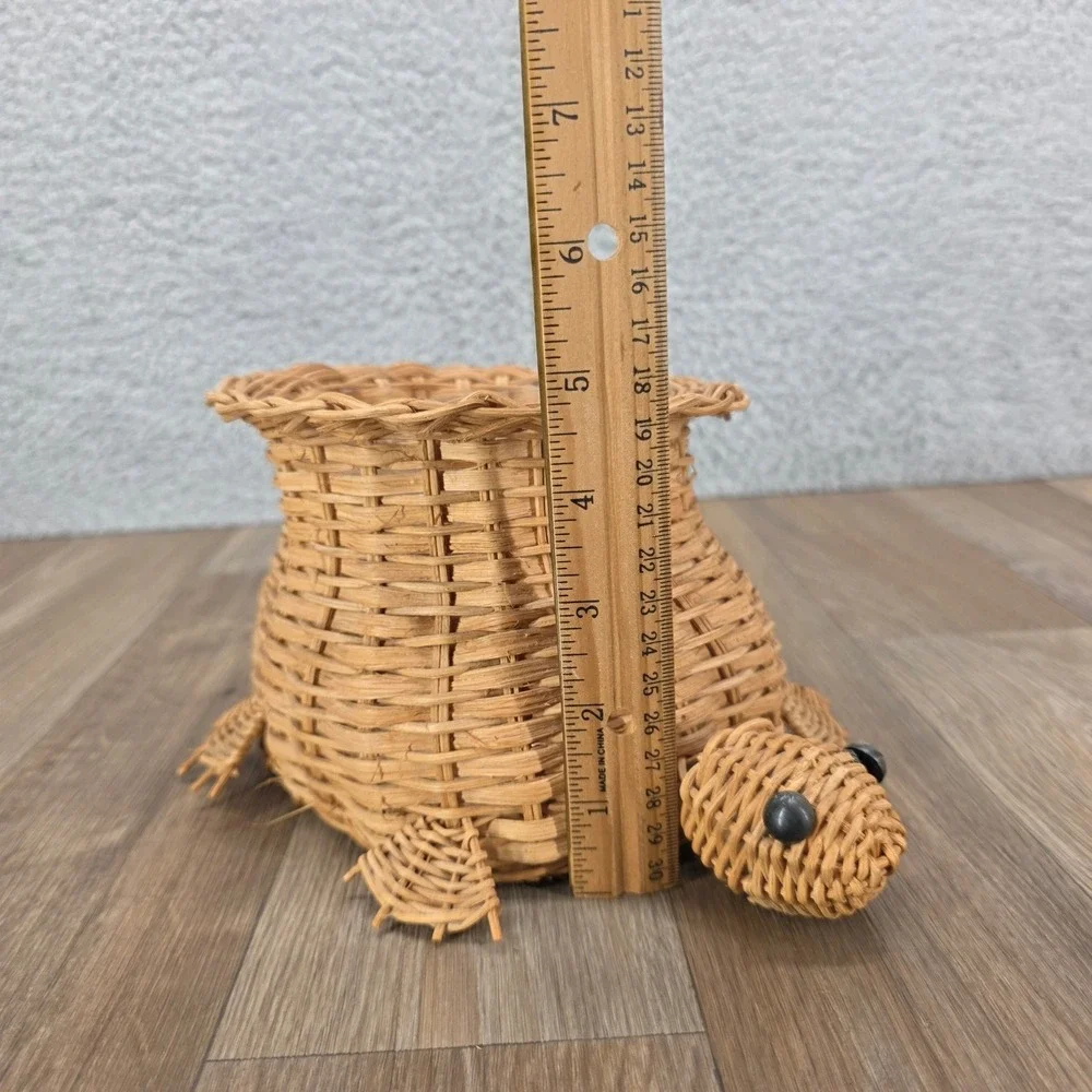 Vintage Interpur Woven Wicker Turtle Basket Planter with Plastic Liner Taiwan